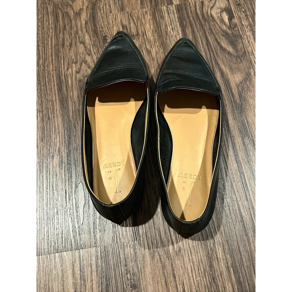 J By J. Crew Women's Pointed Loafer Leather Flat Black Shoes 8